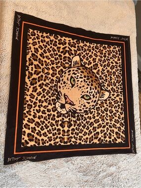 Betsey Johnson Leopard Face Scarf in Black, Tan & Orange